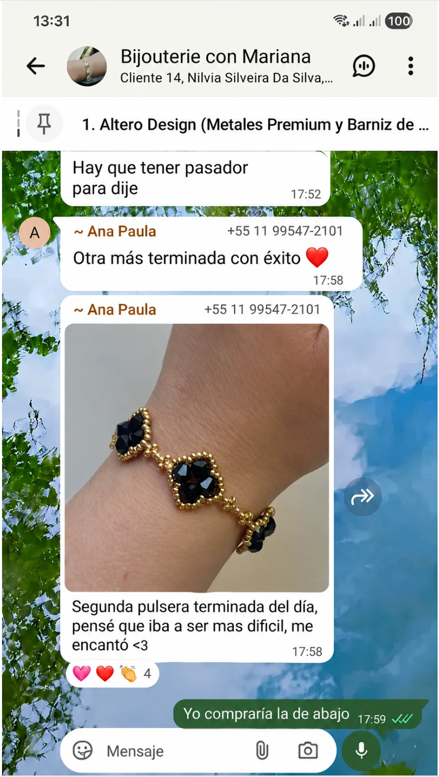 Captura de WhatsApp: alumna comparte su segunda pulsera terminada